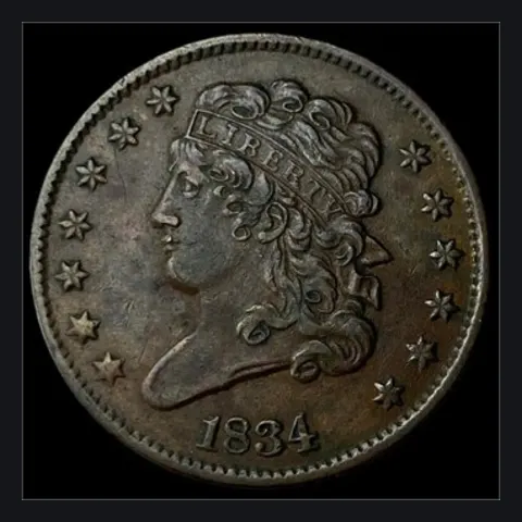 1834 Classic Head half cent, lot 3801 in the October 26th to 28th coins and estates auction